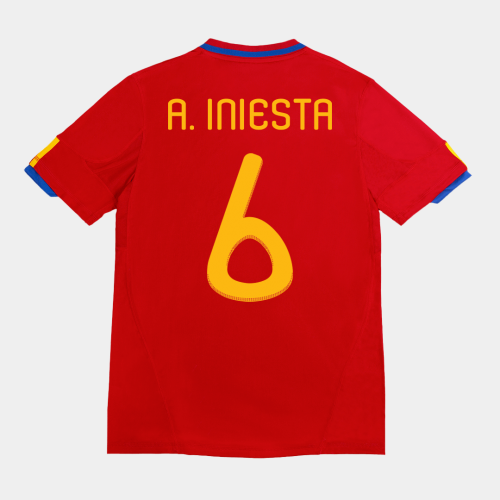 Spain A. INIESTA #6 Home Soccer Jersey Retro 2010