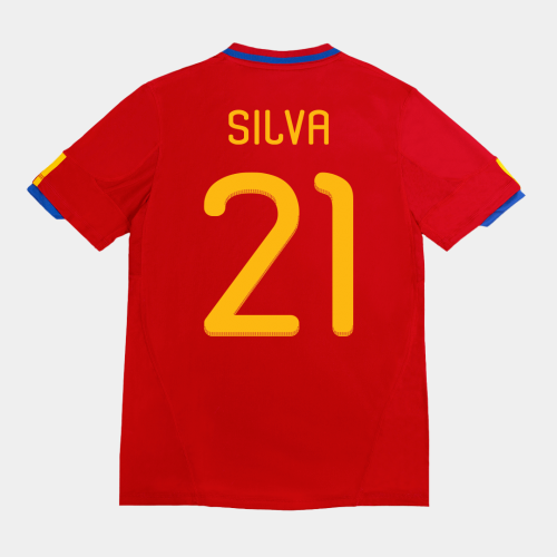 Spain SILVA #21 Home Soccer Jersey Retro 2010
