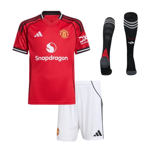 Kids Manchester United Home Soccer Jersey Kit(Jersey+Shorts+Socks) 2025/26 Red