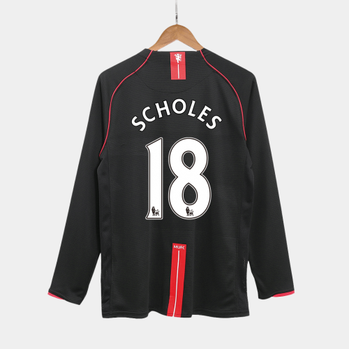 Manchester United SCHOLES #18 Away Soccer Jersey Retro 2007/08 - Long Sleeve