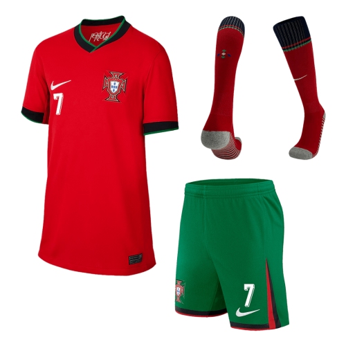 Portugal RONALDO #7 Home Jersey Kit EURO Kids(Jersey+Shorts+Socks)
