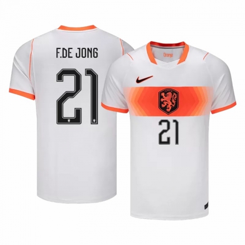 F.DE JONG #21 Netherlands Away Soccer Jersey World Cup 2026 White