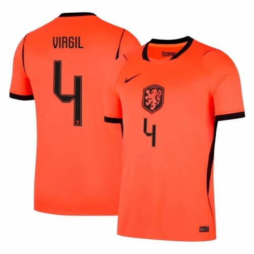 VIRGIL #4 Netherlands Home Soccer Jersey World Cup 2026 Orange