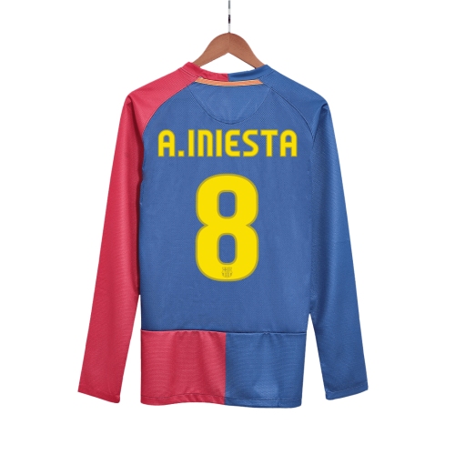 Barcelona A.INIESTA #8 Home Soccer Jersey Retro 2008/09 - Long Sleeve (UCL Final)