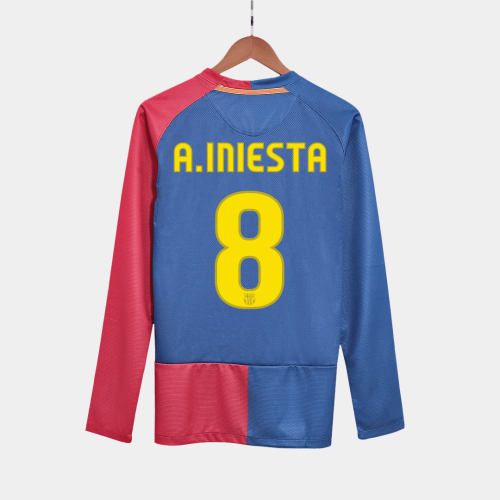 Barcelona A.INIESTA #8 Home Soccer Jersey Retro 2008/09 - Long Sleeve (UCL Final)