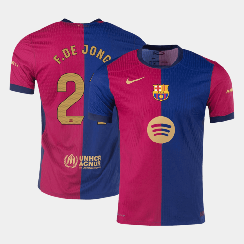 Barcelona F.DE JONG #21 Home Soccer Jersey Authentic - Spotify Logo Without Text
