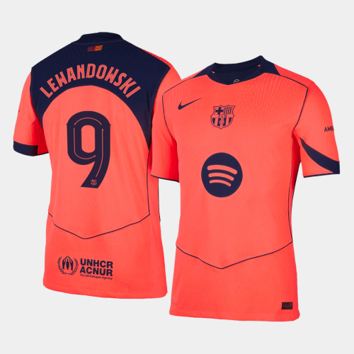 LEWANDOWSKI #9 Authentic Barcelona Third Away Soccer Jersey 25/26 Orange- UCL