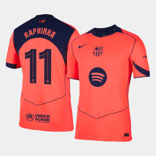 RAPHINHA #11 Authentic Barcelona Third Away Soccer Jersey 25/26 Orange- UCL