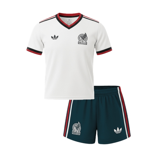 Kids Mexico Away Soccer Jersey Kit(Jersey+Shorts) World Cup 2026 White