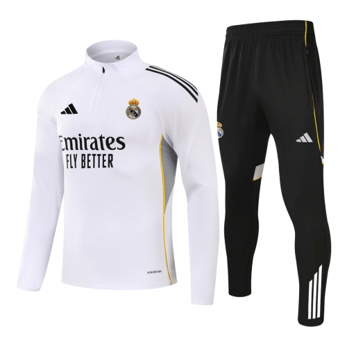 Kids Real Madrid Zipper Sweatshirt Kit(Top+Pants) 25/26 White