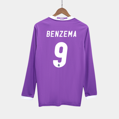 Real Madrid BENZEMA #9 Away Soccer Jersey Retro 2016/17 - Long Sleeve