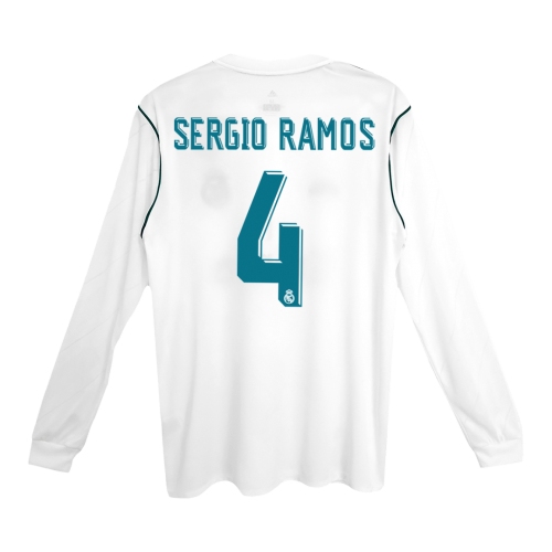 Real Madrid SERGIO RAMOS #4 Home Soccer Jersey Retro 2017/18 - Long Sleeve