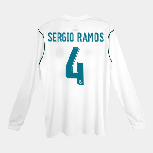 Real Madrid SERGIO RAMOS #4 Home Soccer Jersey Retro 2017/18 - Long Sleeve