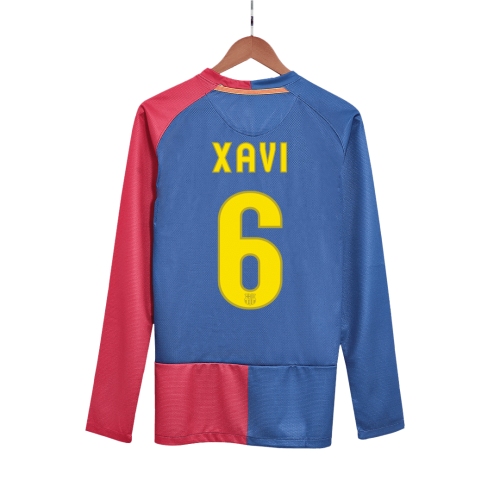 Barcelona XAVI #6 Home Soccer Jersey Retro 2008/09 - Long Sleeve (UCL Final)