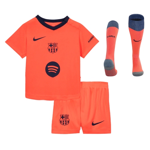 Kid's Barcelona Third Away Soccer Jersey Kit(Jersey+Shorts+Socks) 25/26 Orange