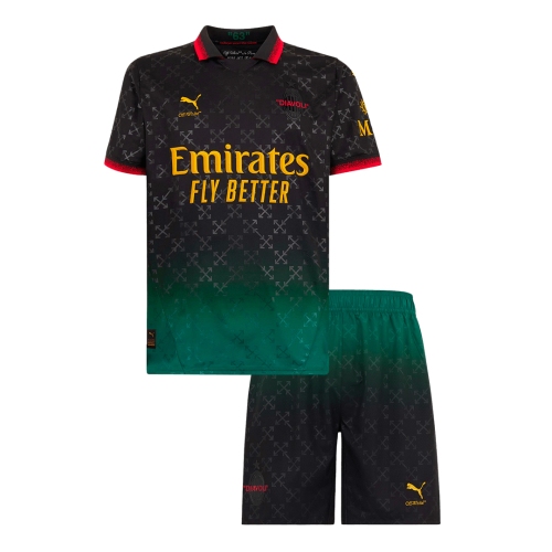 Kid's AC Milan Fourth Away Soccer Jersey Kit(Jersey+Shorts) 2024/25 Green&Black
