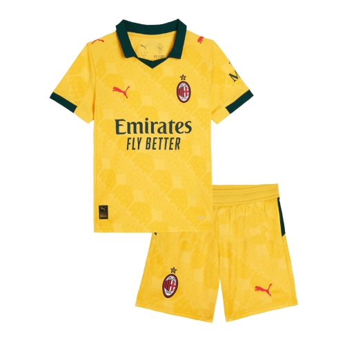 Kid's AC Milan Third Away Soccer Jersey Kit(Jersey+Shorts) 25/26 Yellow