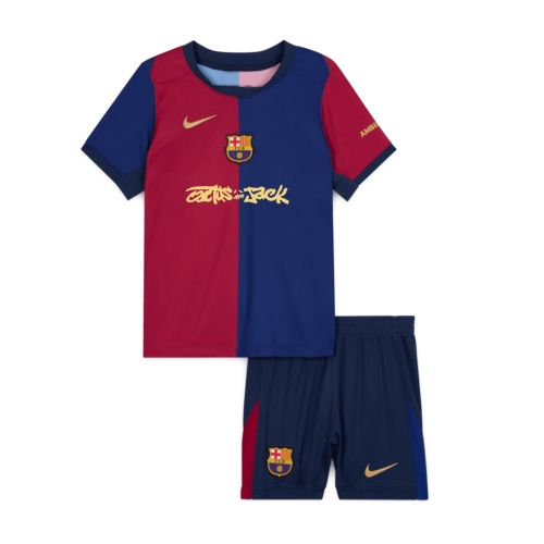 Kid's Barcelona X Travis Scott Home Soccer Jersey Kit(Jersey+Shorts) 2024/25 Red&Blue