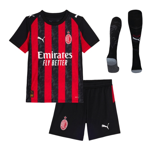 Kid's AC Milan Home Soccer Jersey Kit(Jersey+Shorts+Socks) 2025/26 Red&Black
