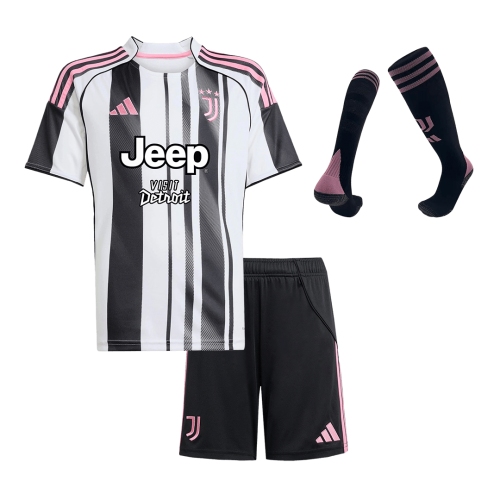 Kid's Juventus Home Soccer Jersey Kit(Jersey+Shorts+Socks) 2025/26 Black&White