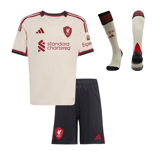 Kid's Liverpool Away Soccer Jersey Kit(Jersey+Shorts+Socks) 25/26 White