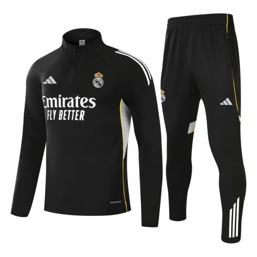 Kid's Real Madrid Zipper Sweatshirt Kit(Top+Pants) 25/26 Black