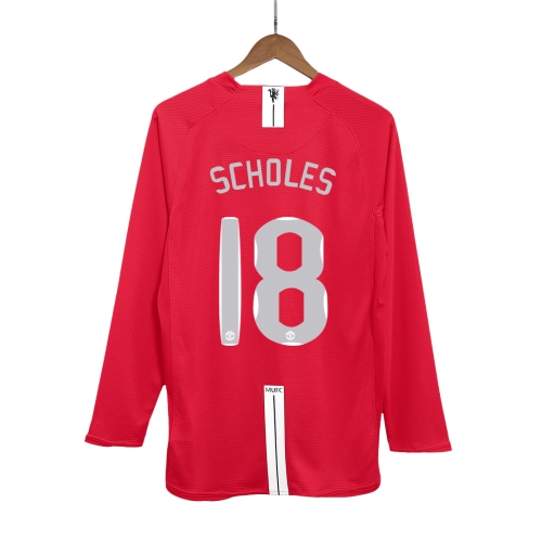 Manchester United SCHOLES #18 Home Soccer Jersey Retro 2007/08 - Long Sleeve (UCL Final)