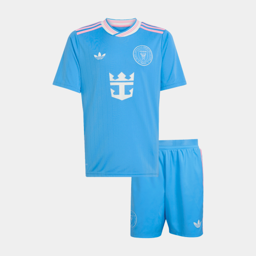 Kids Inter Miami Third away Soccer Jersey Kit(Jersey+Shorts) 2025 Blue