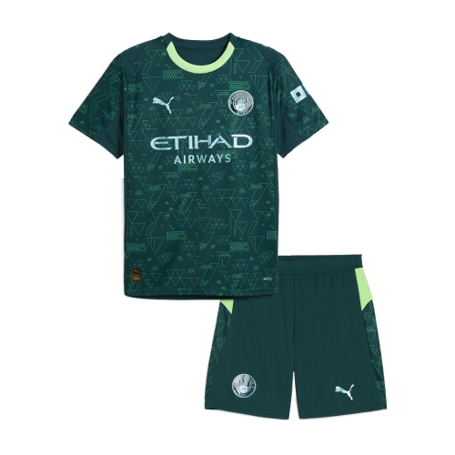 Kids Manchester City Fourth Soccer Jersey Kit(Jersey+Shorts) 25/26 Green