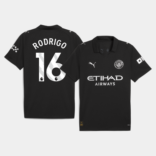 RODRIGO #16 Manchester City Away Soccer Jersey 2025/26 Black